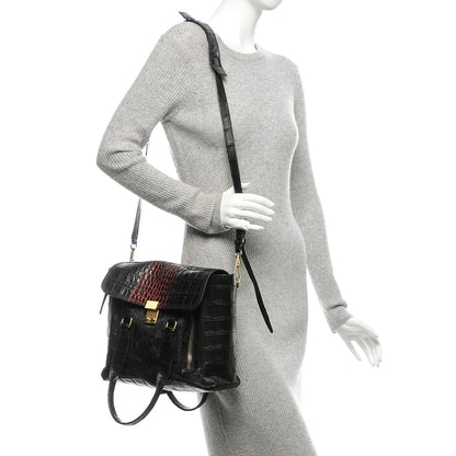 3.1 Phillip Lim 3.1 Calf Hair Calfskin Crocodile Embossed Medium Pashli Satchel Antique Red Black 2 of 8