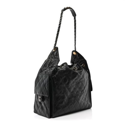 Chanel Shiny Crumpled Calfskin Quilted Medium Chanel 25 Handbag Black Black 3 of 10