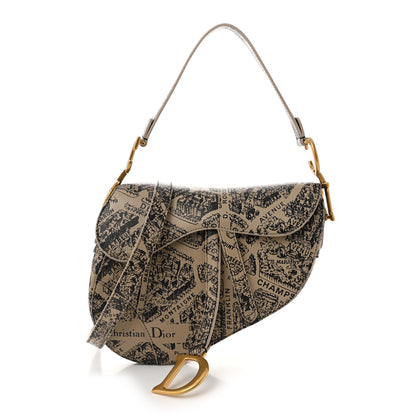 Christian Dior Calfskin Plan De Paris Printed Saddle Bag With Strap Beige Black 1 of 10
