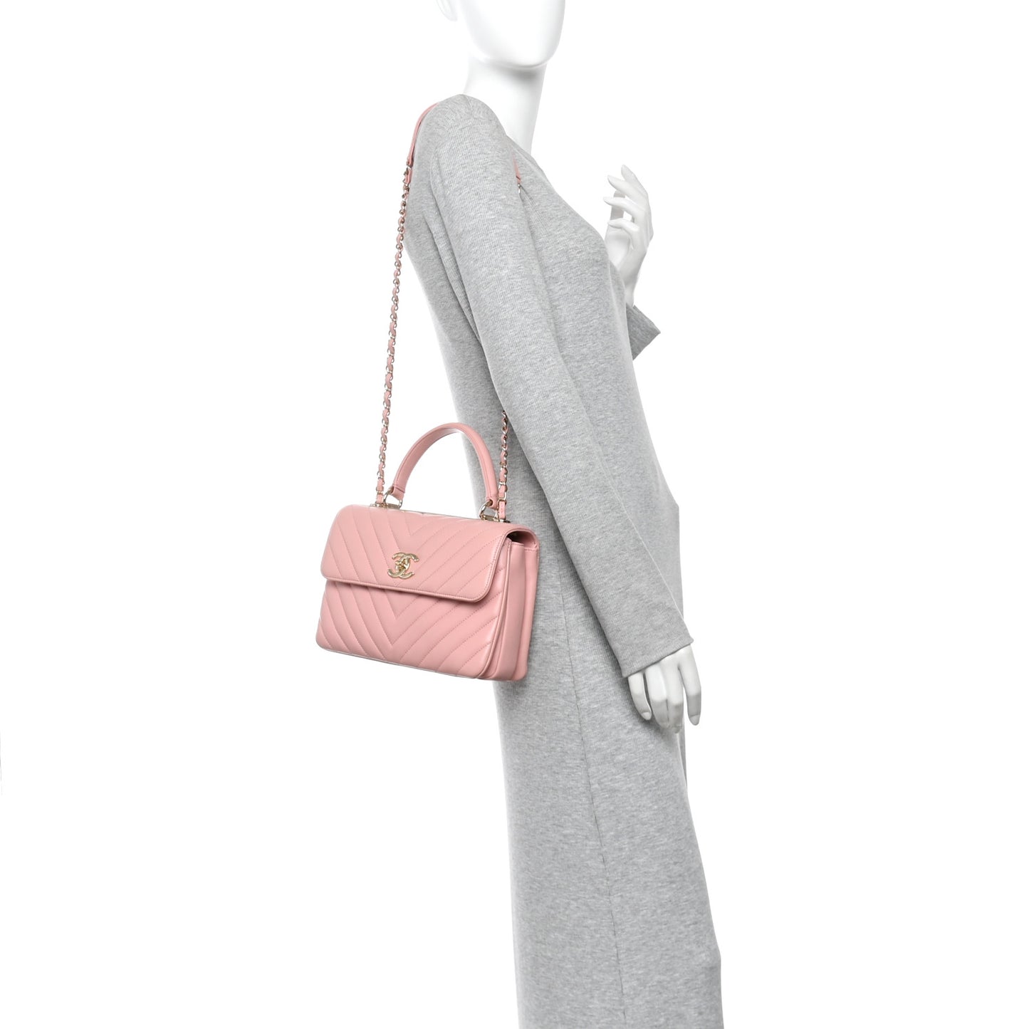 Lambskin Chevron Quilted Small Trendy CC Dual Handle Flap Bag Light Pink