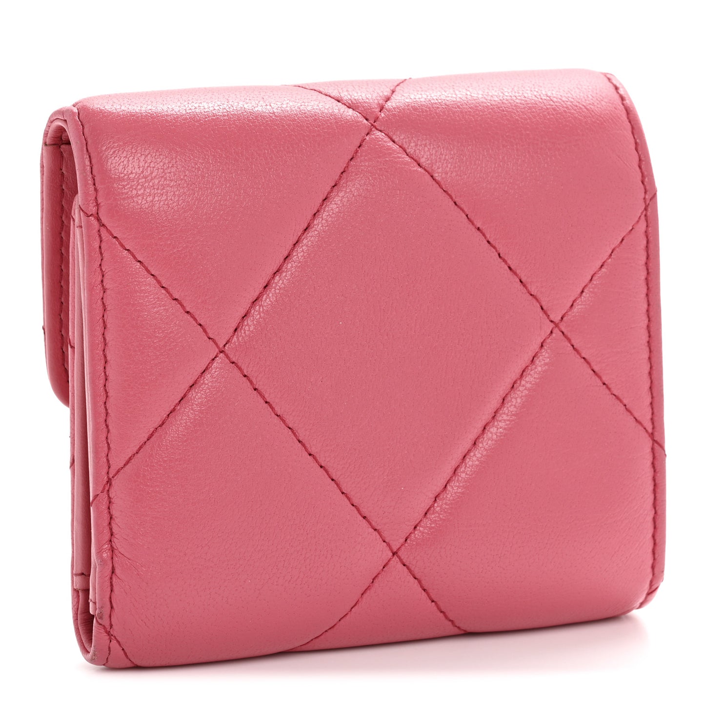 Lambskin Quilted Chanel 19 Small Flap Wallet Pink