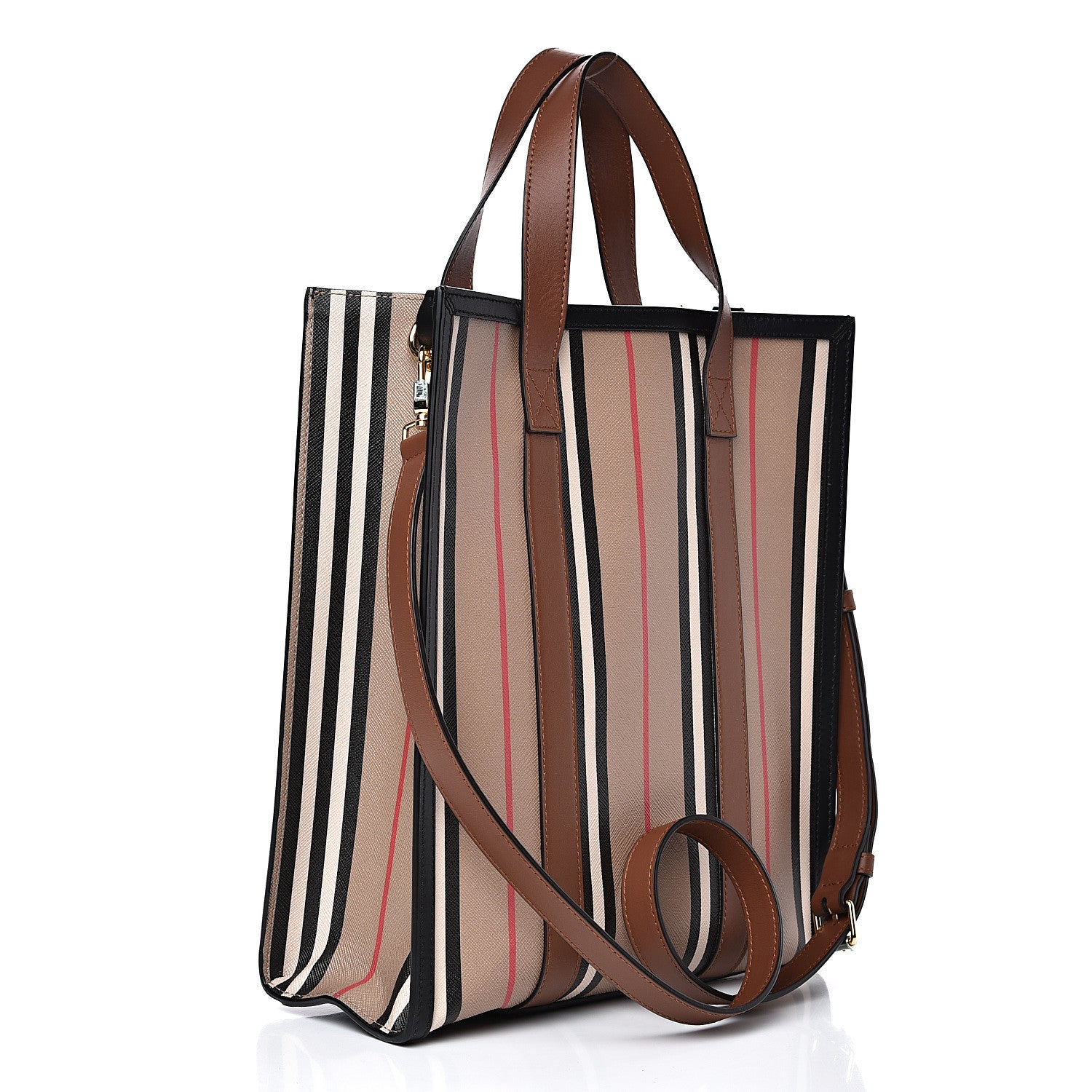 Burberry E-Canvas Stripe Small Portrait Tote Bag Brown 2 of 13