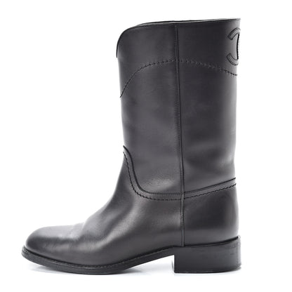 Chanel Calfskin Ascot High CC Boots 36 Black 1 of 16