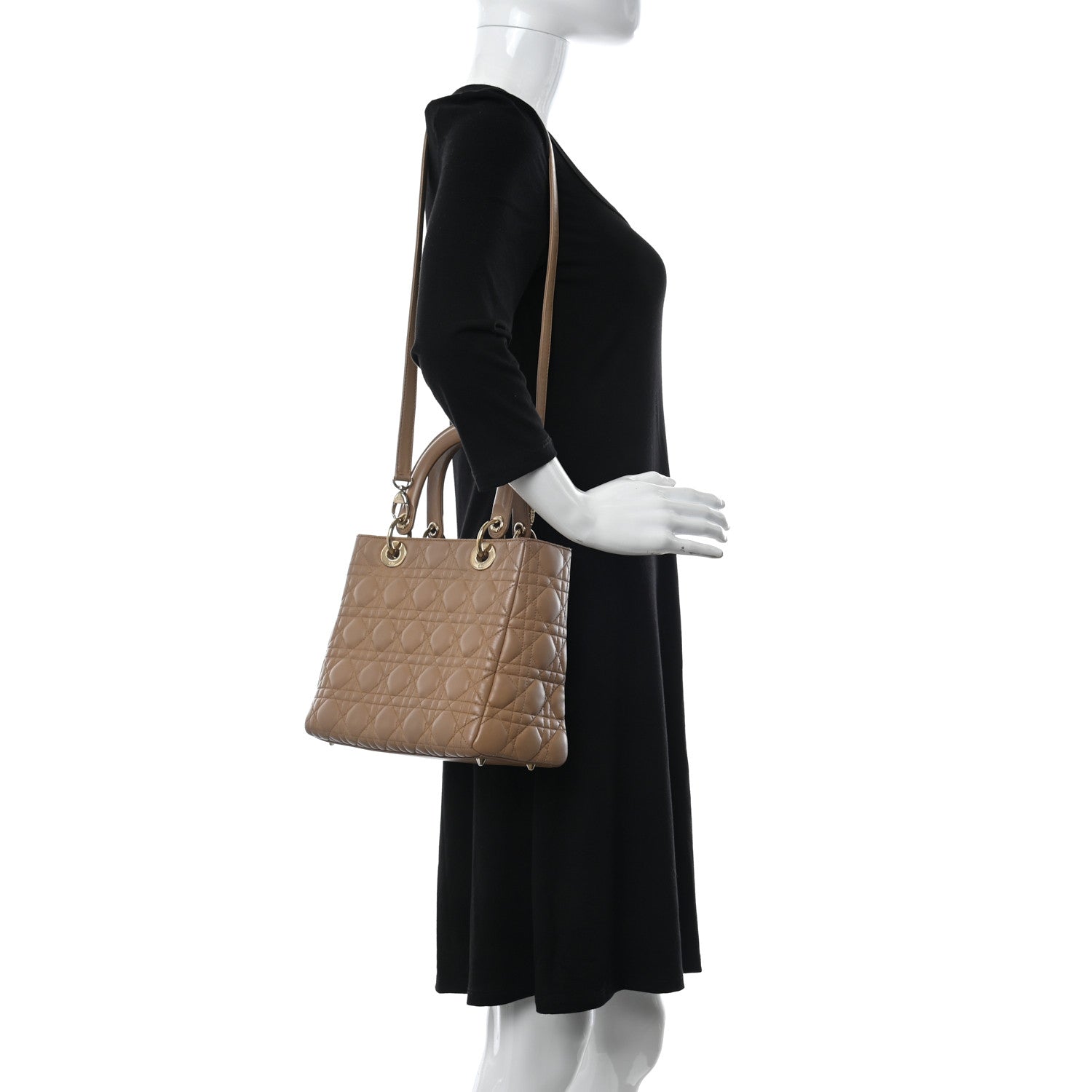 Christian Dior Lambskin Cannage Medium Lady Dior Beige 2 of 10