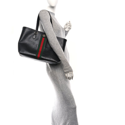 Gucci Textured Calfskin Web Medium Ophidia Shopping Tote Black 2 of 11