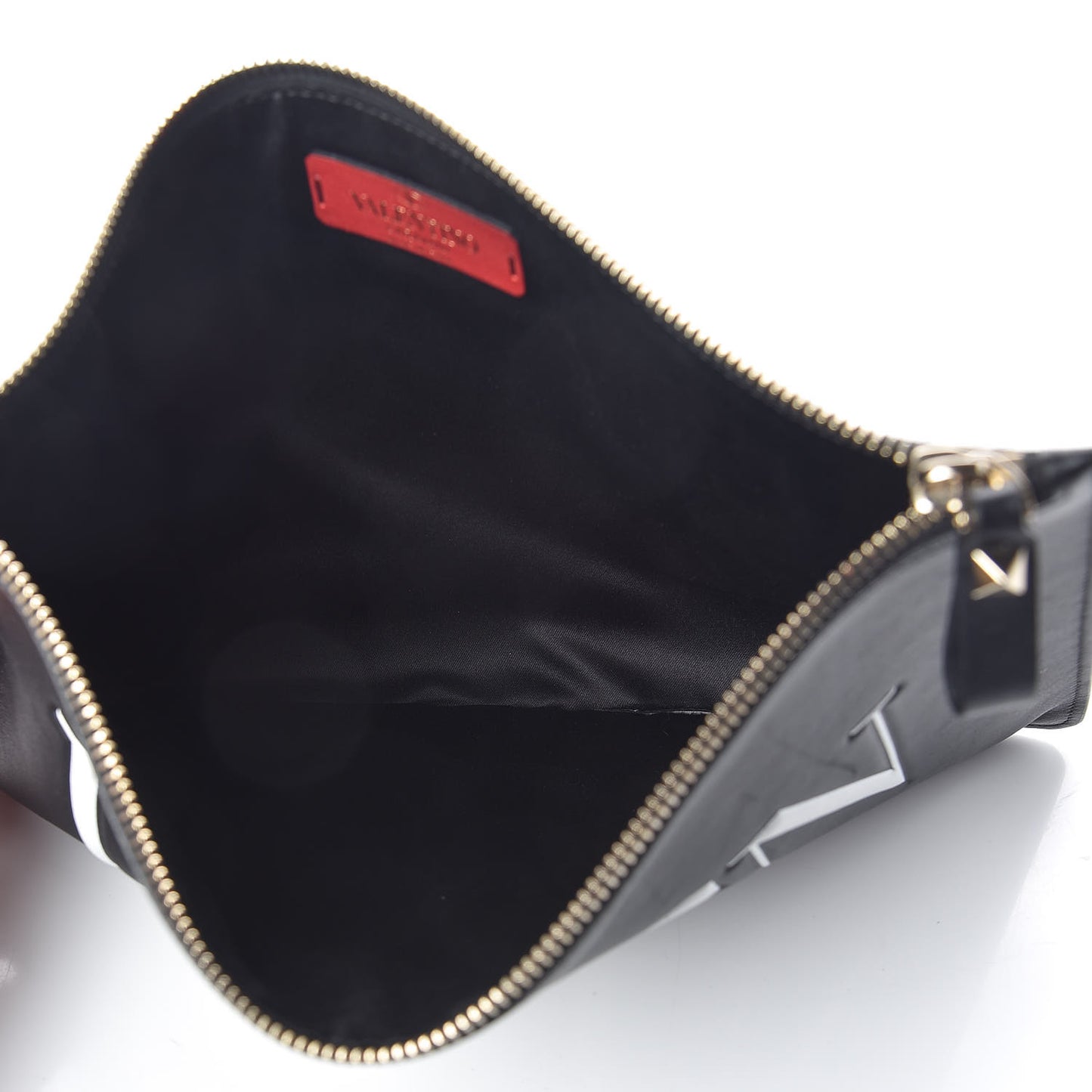 Calfskin VLTN Large Flat Zip Pouch Black