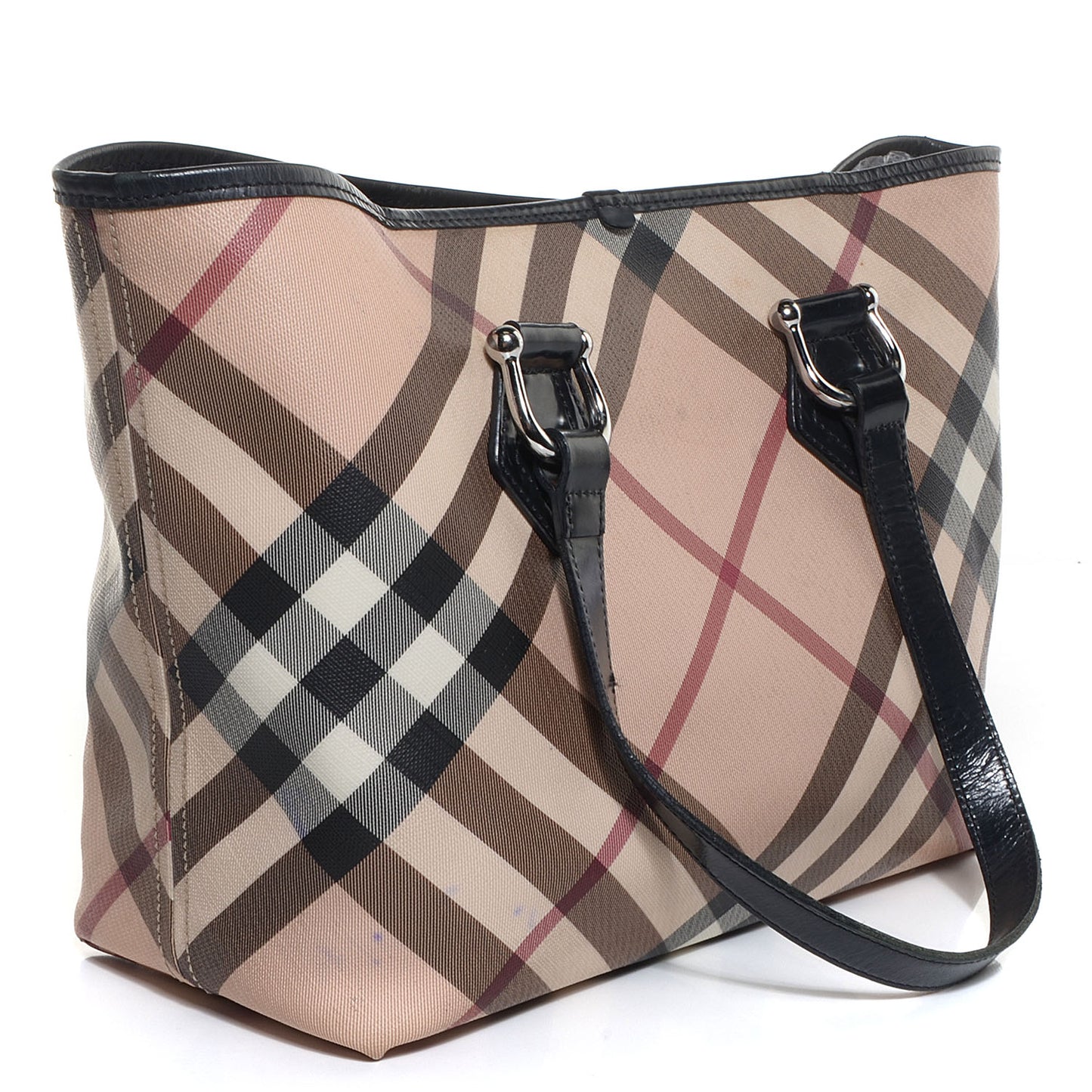 Patent Supernova Check Small Stanton Tote Black