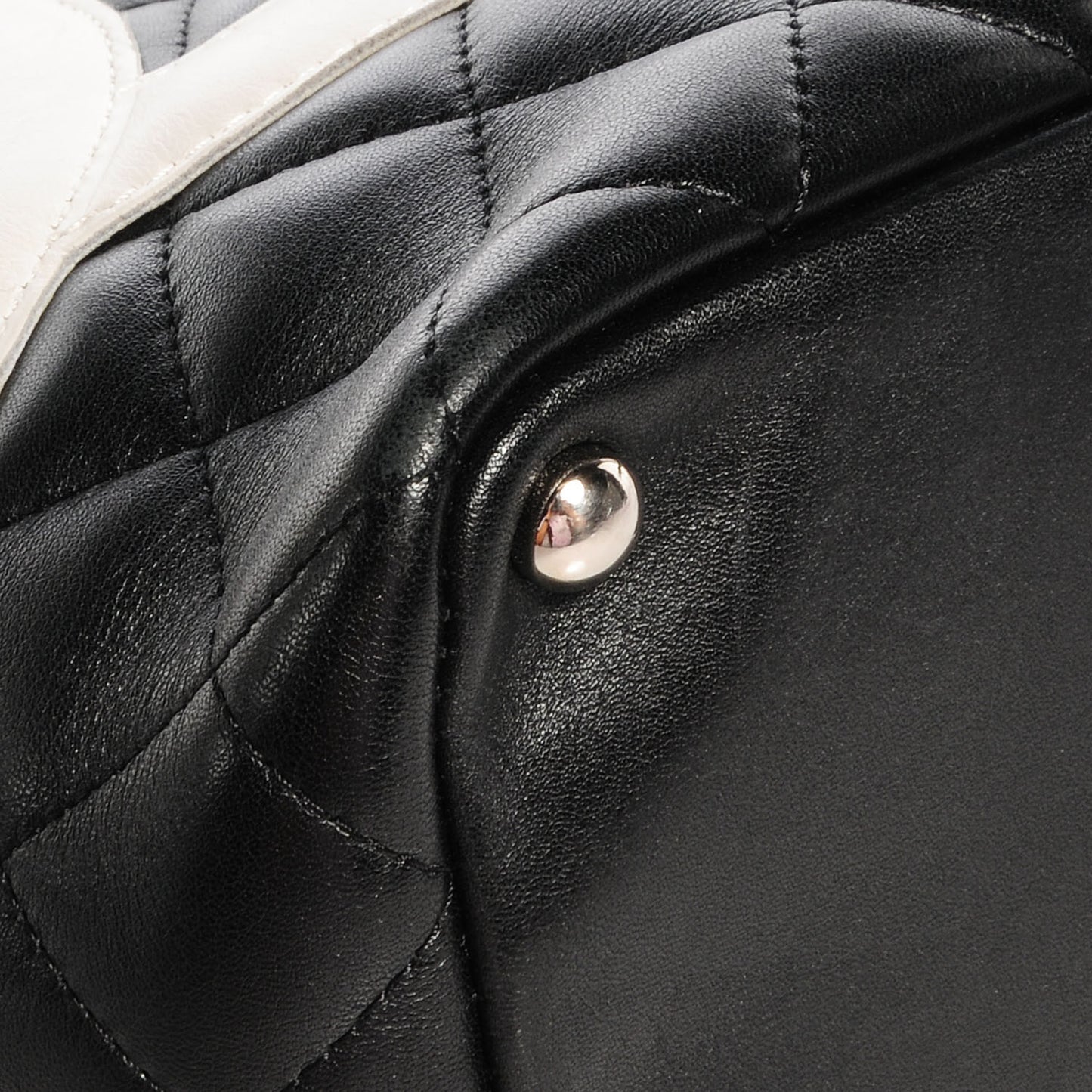 Calfskin Quilted Medium Cambon Tote Black White