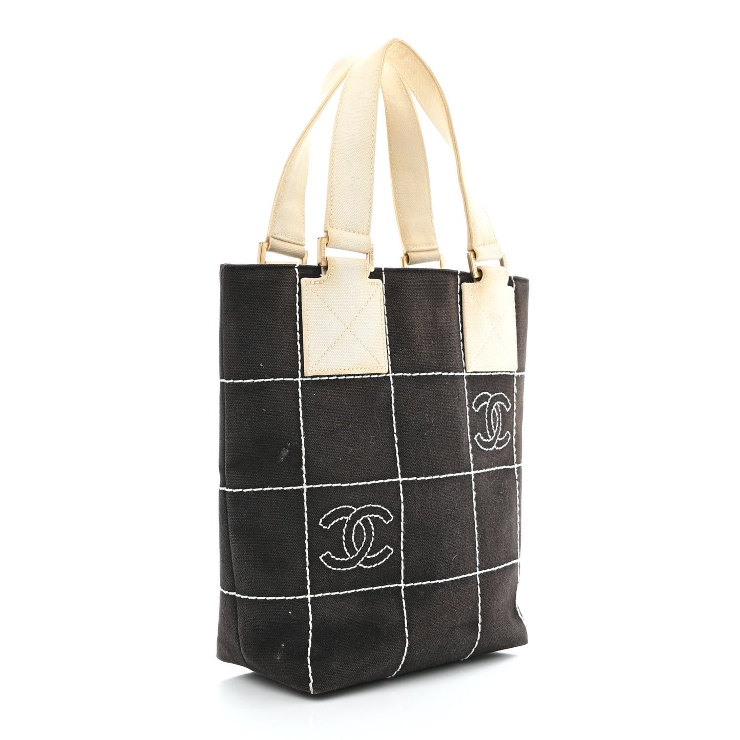 Canvas Square Stitched CC Small Tote Bag Black