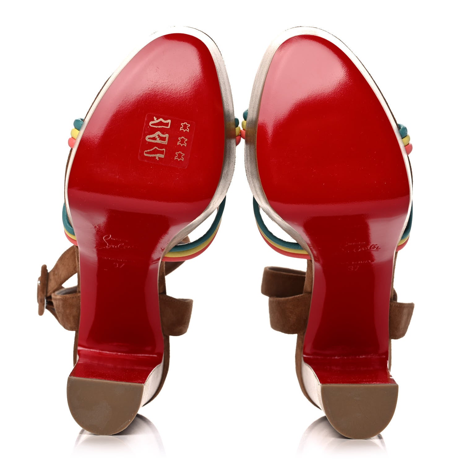 Christian Louboutin Nappa Veau Velours Couio Ella 130 Sandals 37 Multicolor Beige 5 of 9