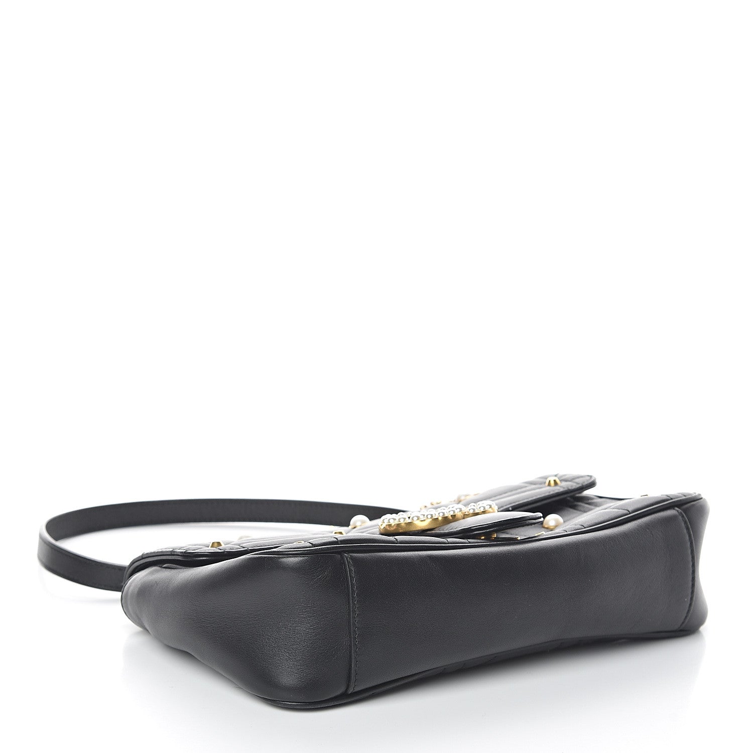 Gucci Calfskin Matelasse Studded Small Pearly GG Marmont Shoulder Bag Black 3 of 8