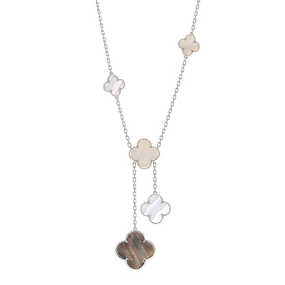 Van Cleef & Arpels 18K White Gold Mother of Pearl Chalcedony 6 Motifs Magic Alhambra Necklace 1 of 4