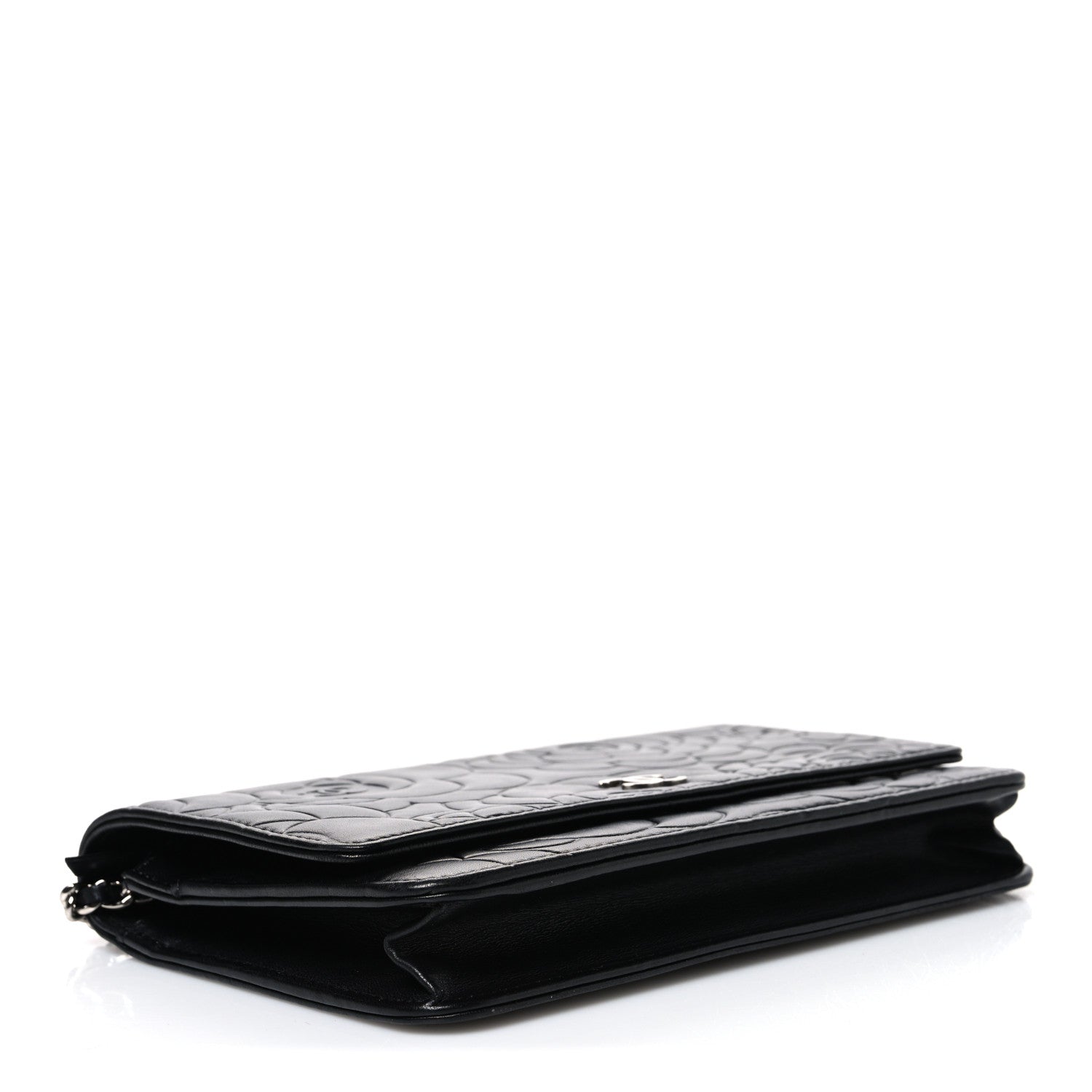 Chanel Lambskin Camellia Embossed Wallet On Chain WOC Black 3 of 11
