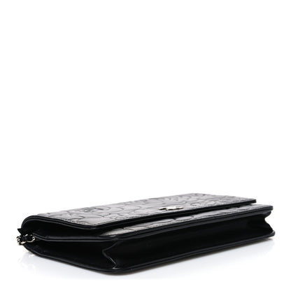 Chanel Lambskin Camellia Embossed Wallet On Chain WOC Black 3 of 11