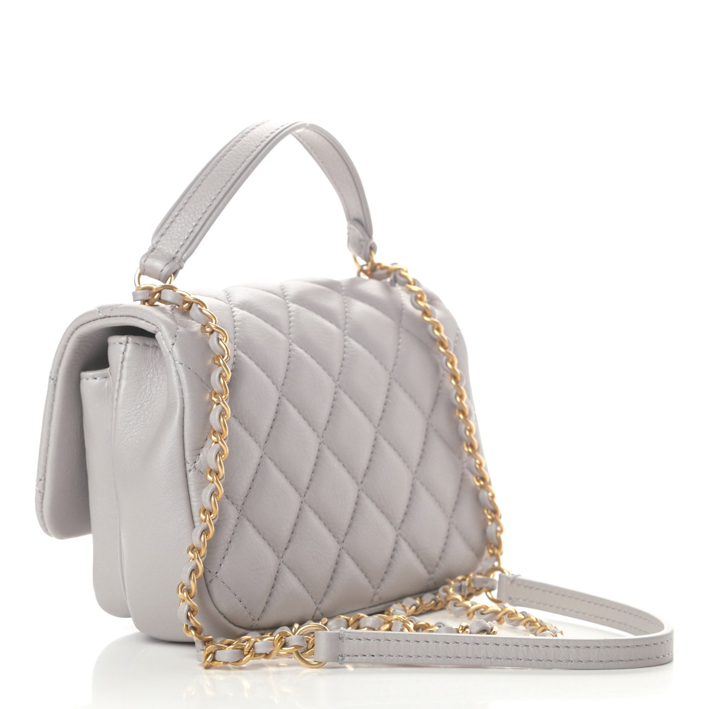 Calfskin Quilted Top Handle Flap Light Grey