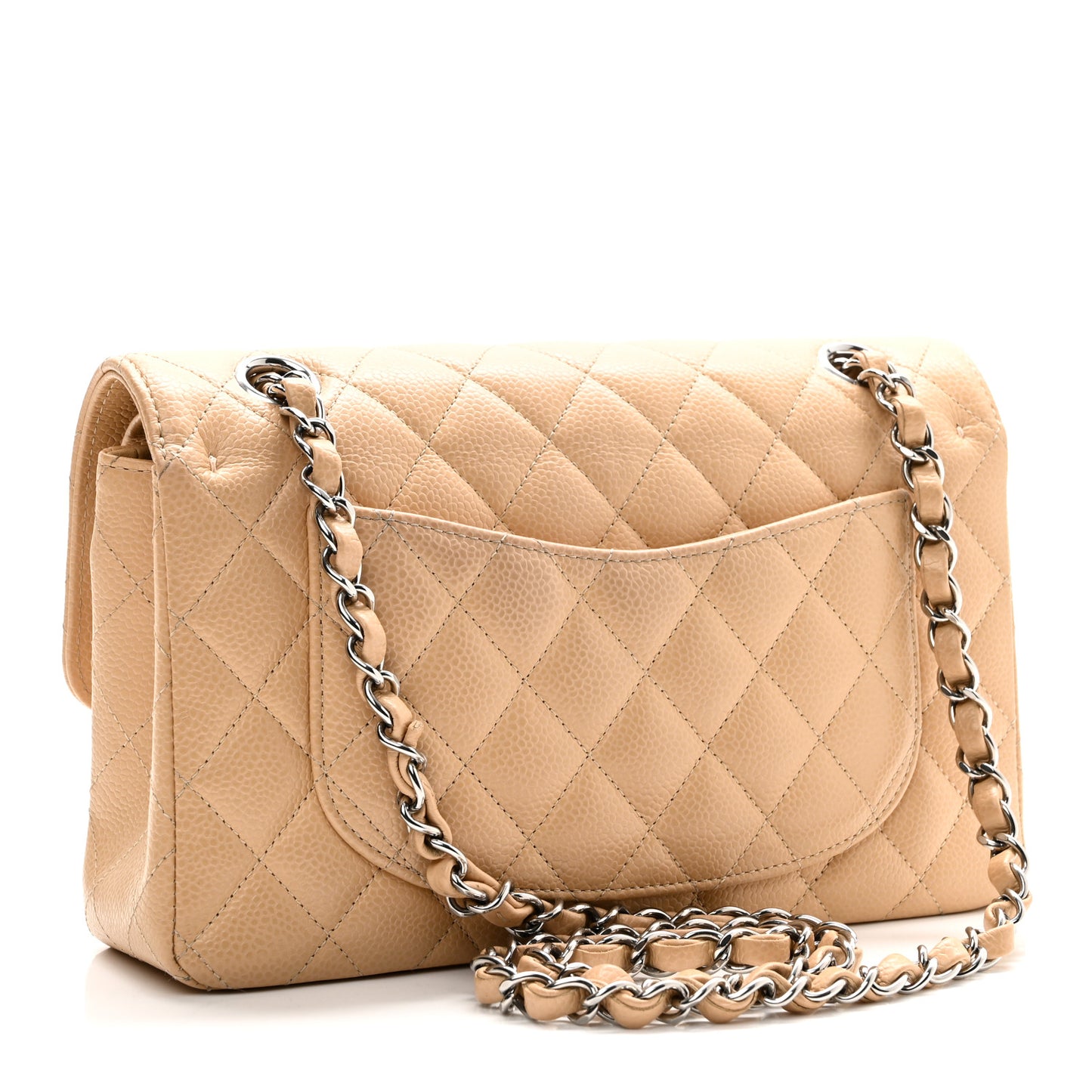 Caviar Quilted Small Double Flap Beige