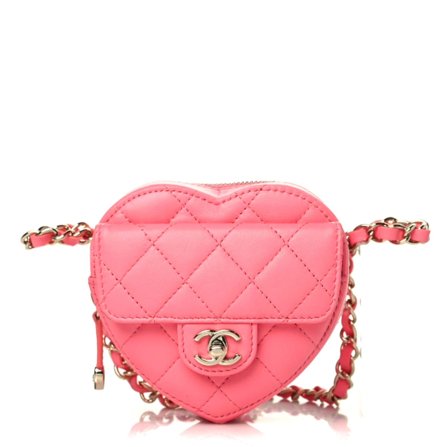 Chanel Lambskin Quilted CC In Love Heart Waist Belt Bag With Chain Pink 1 of 9