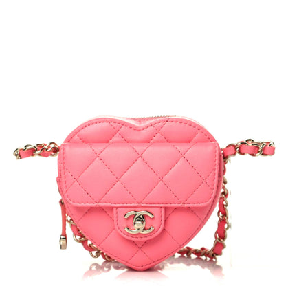 Chanel Lambskin Quilted CC In Love Heart Waist Belt Bag With Chain Pink 1 of 9