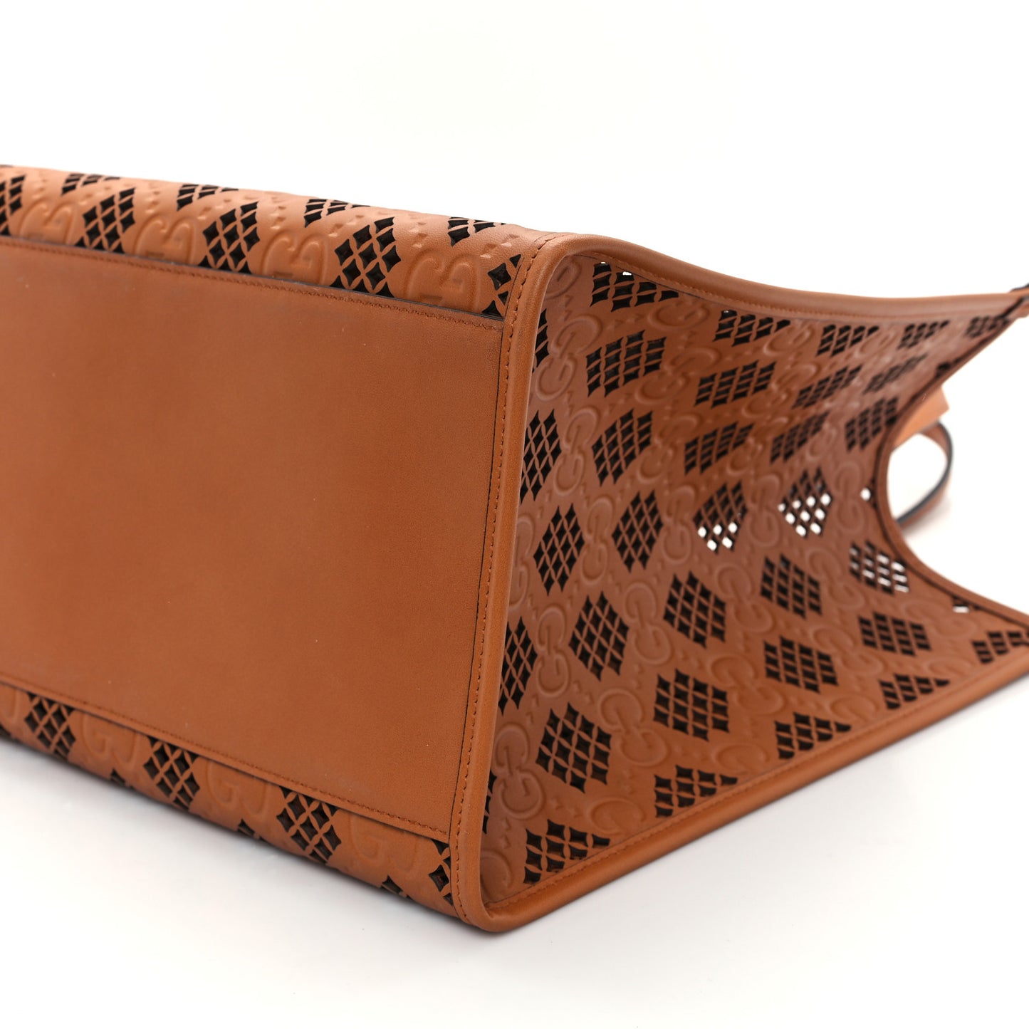 Calfskin GG Monogram Diamond Cut Medium Ophidia Tote Bag Brown