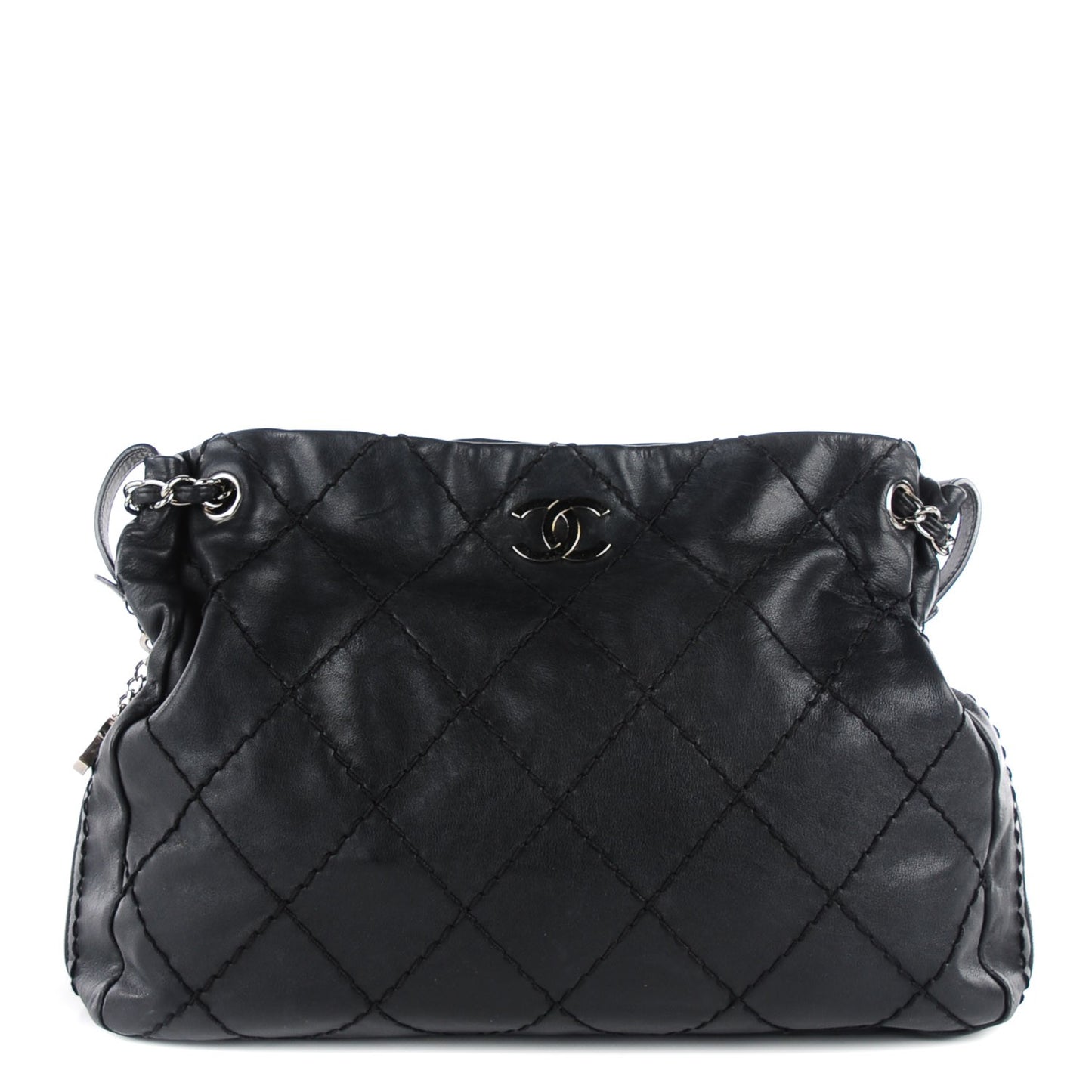 Lambskin Stitched Expandable Tote Black