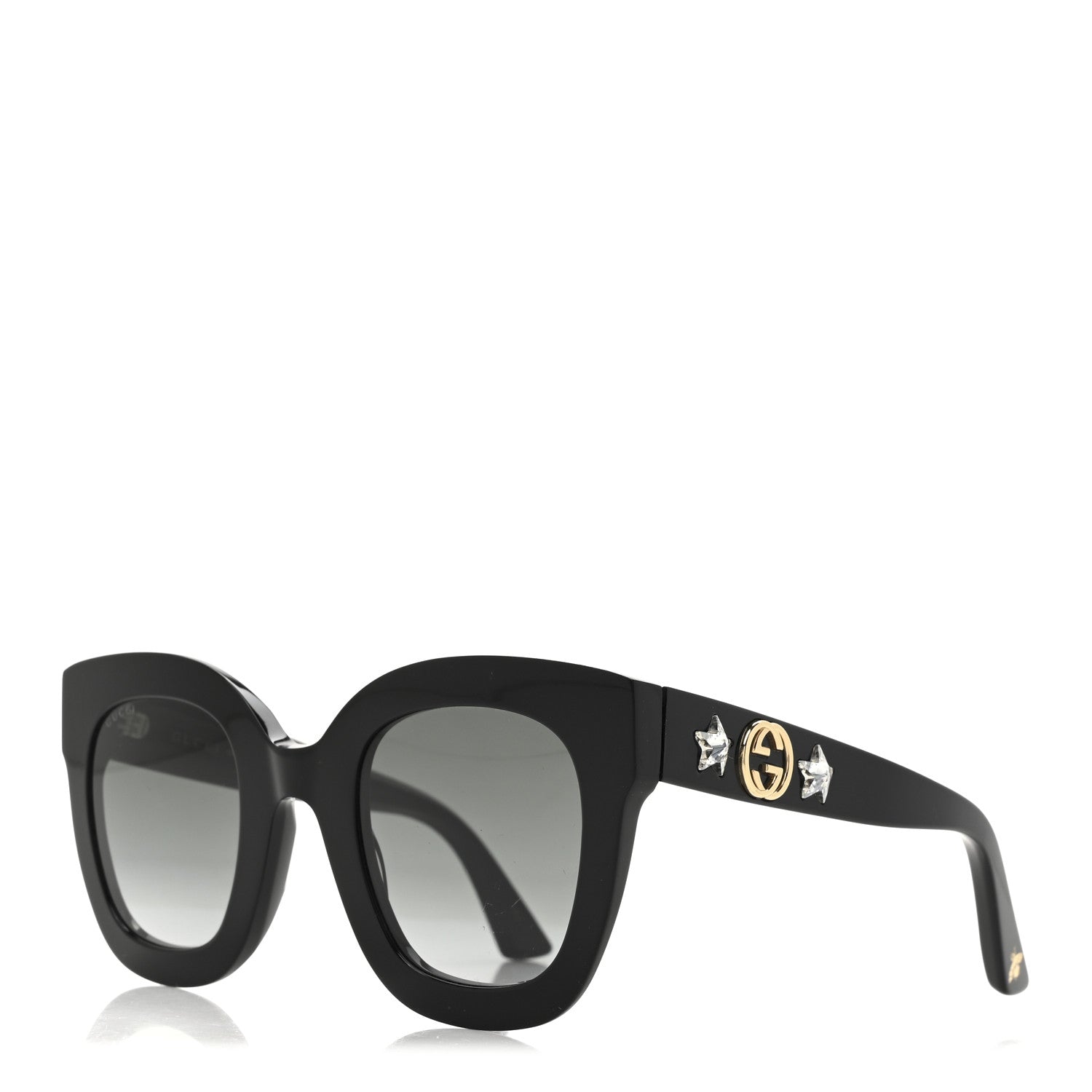 Gucci Acetate Crystal Star Round Frame Sunglasses GG0208S Black Black 1 of 8