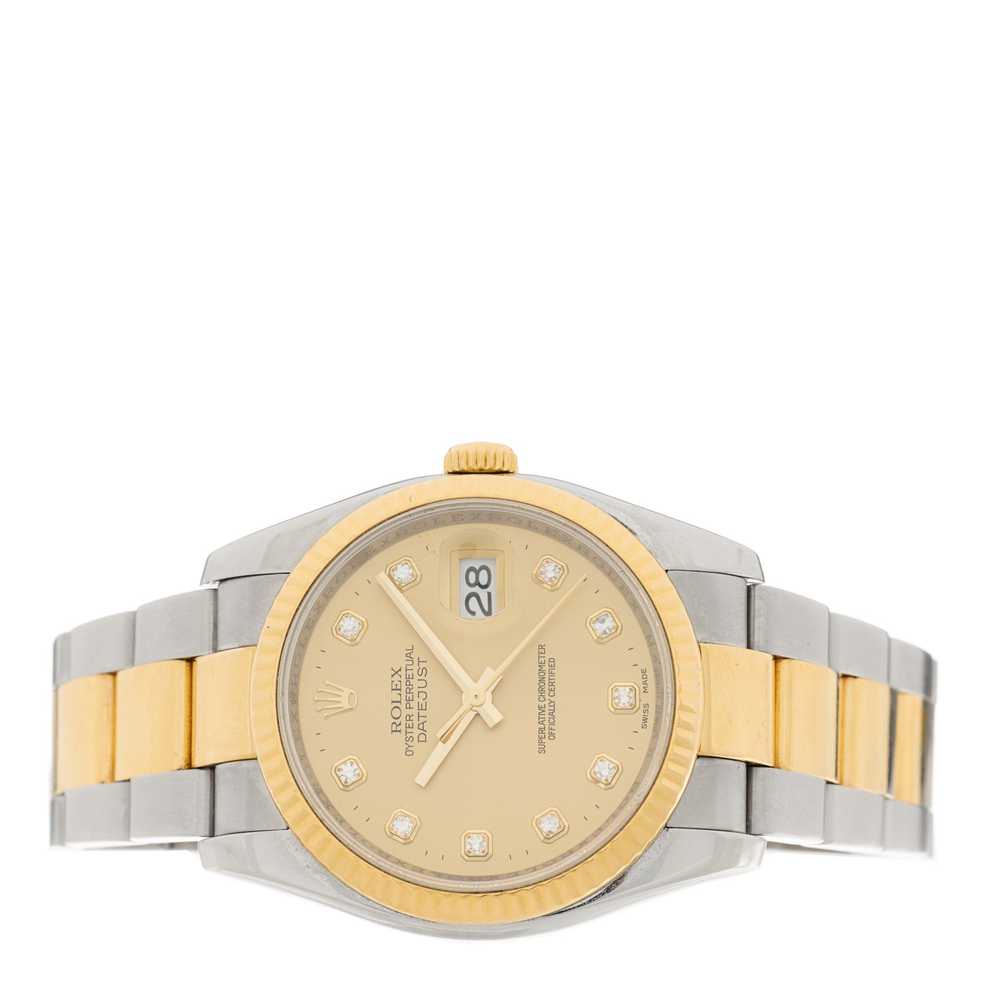 Stainless Steel 18K Yellow Gold Diamond 36mm Oyster Perpetual Datejust Watch Champagne 116233