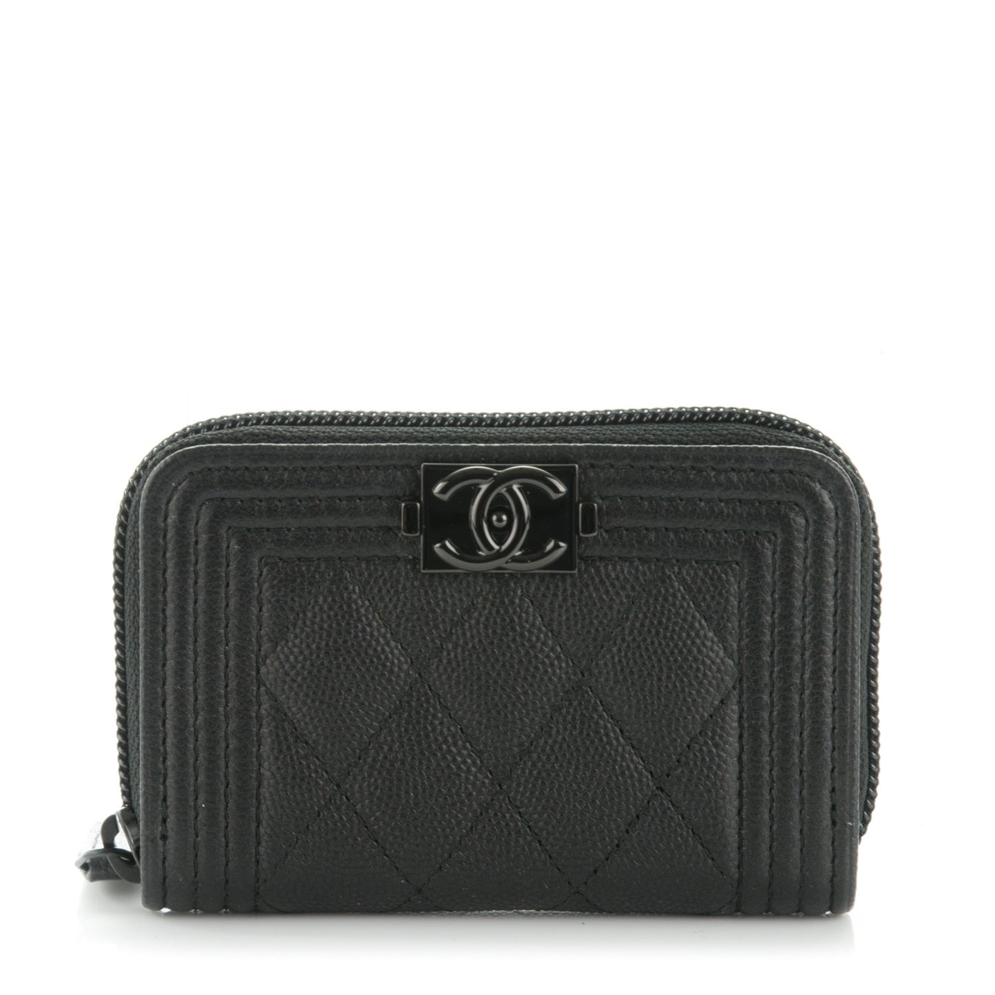 Caviar Quilted Boy Zip Around Coin Purse Wallet So Black