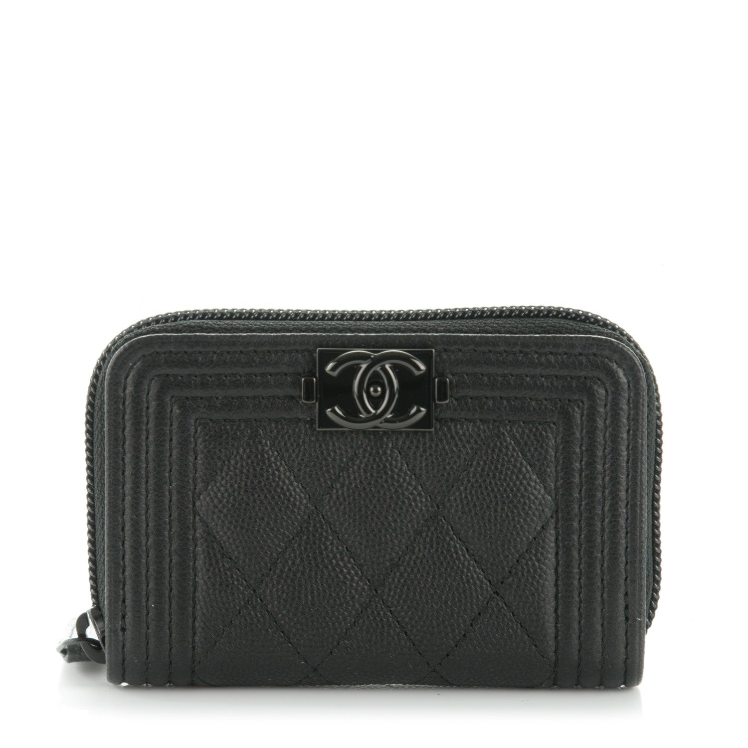 Chanel Caviar Quilted Boy Zip Around Coin Purse Wallet So Black 1 of 7