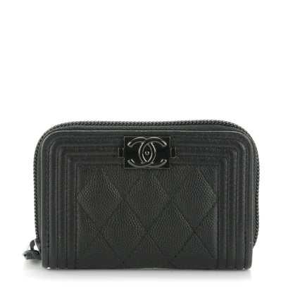 Chanel Caviar Quilted Boy Zip Around Coin Purse Wallet So Black 1 of 7