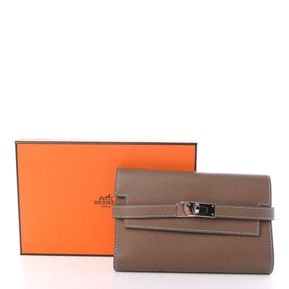Hermes Epsom Candy Medium Kelly Wallet Etoupe Bleu Azteque 7 of 7