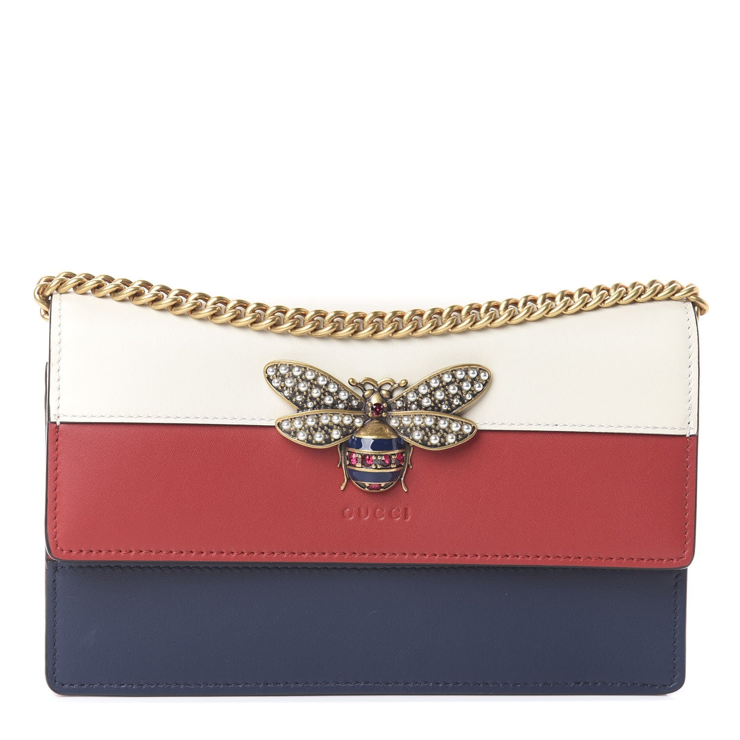 Gucci Calfskin Queen Margaret Chain Wallet Blue Agata Hibiscus Red Mystic White 1 of 7