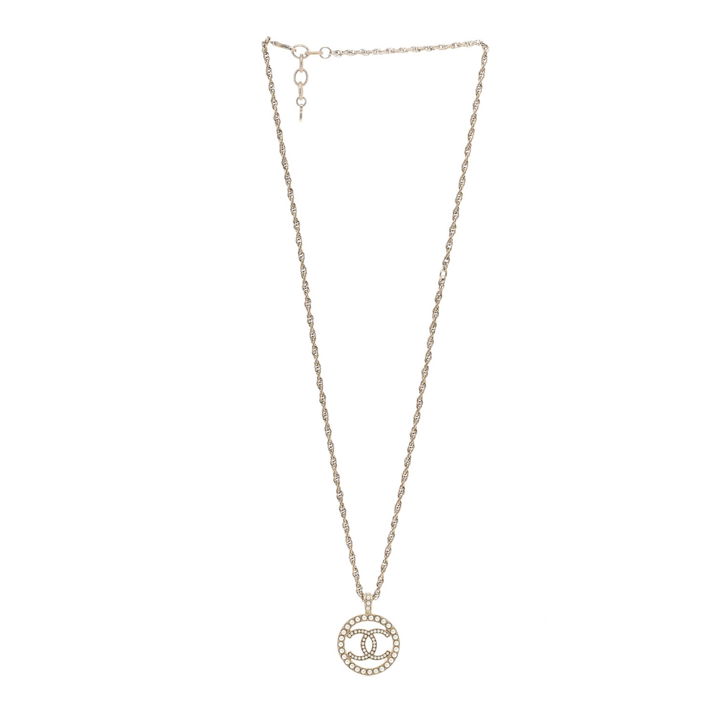 Pearl CC Round Pendant Necklace Gold