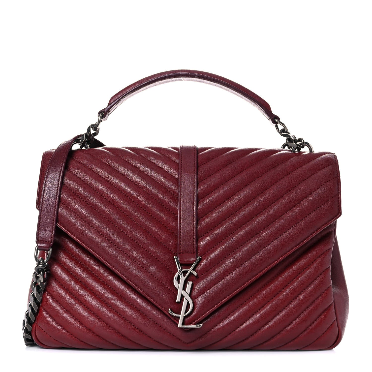 Saint Laurent Sheepskin Matelasse Chevron Large College Monogram Satchel Oxblood 1 of 26