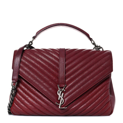 Saint Laurent Sheepskin Matelasse Chevron Large College Monogram Satchel Oxblood 1 of 26