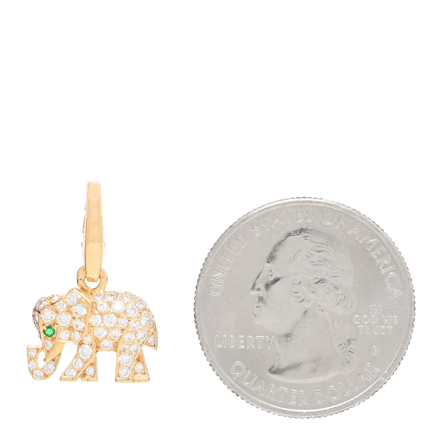 Cartier 18K Yellow Gold Diamond Emerald Elephant Charm 2 of 3