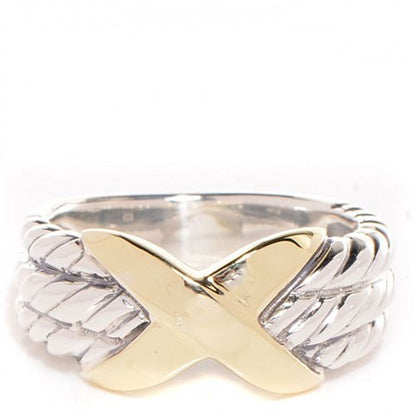 David Yurman Sterling Silver 14k Yellow Gold X Triple Row Ring 7 1 of 9