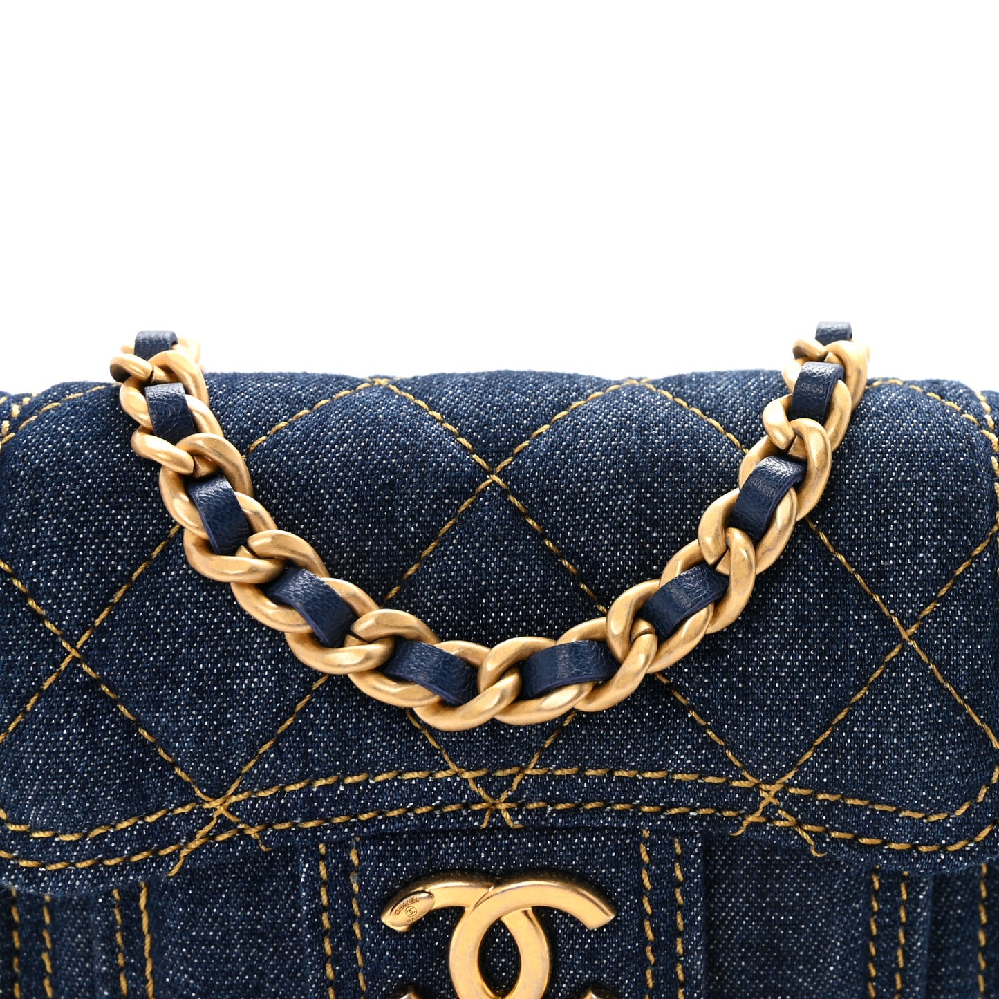 Denim Quilted Double You Card Holder On Chain Blue