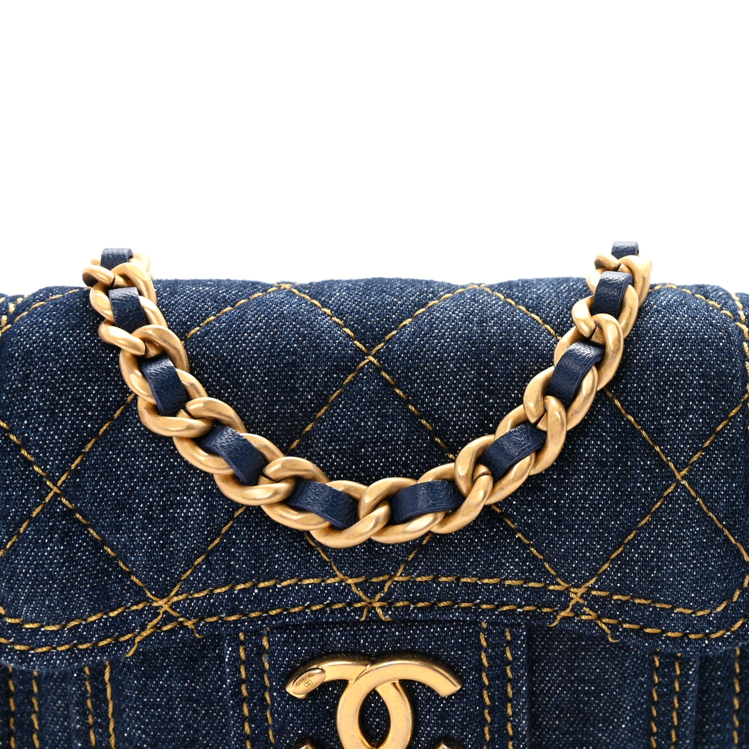 Chanel Denim Quilted Double You Card Holder On Chain Blue 8 of 11