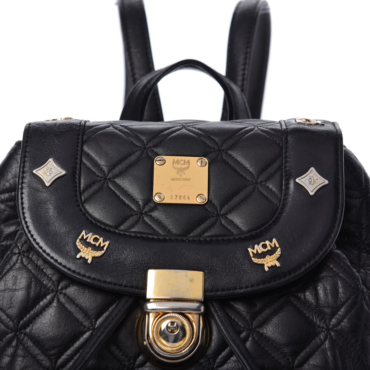 MCM Calfskin Quilted Studded Backpack Black 9 of 9