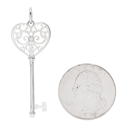 Tiffany 18K White Gold Diamond Enchant Heart Key Pendant 2 of 4