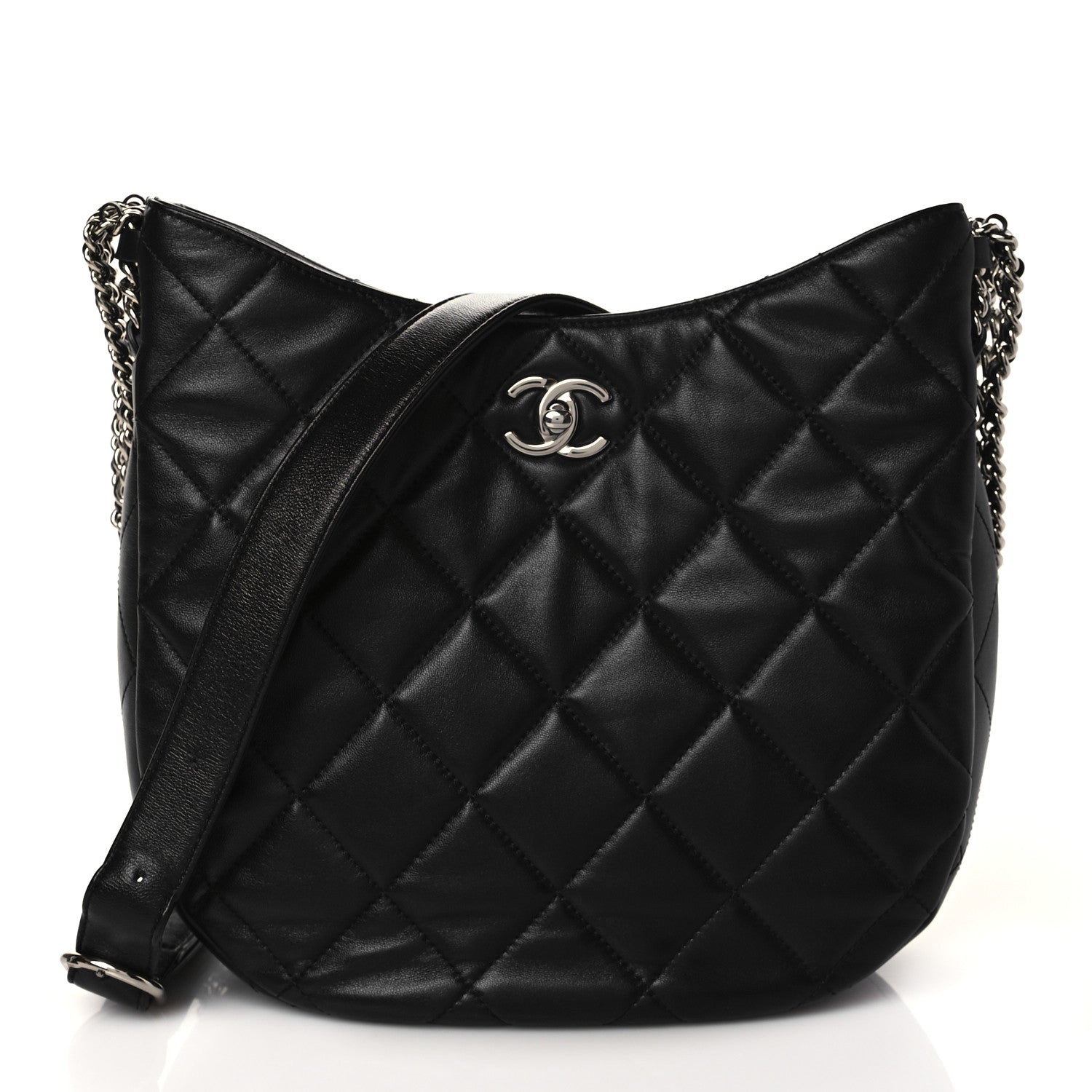 Chanel Lambskin Chain Rows Quilted Chain Hobo Black 1 of 9