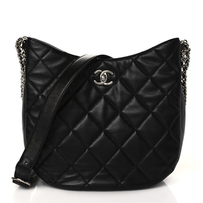 Chanel Lambskin Chain Rows Quilted Chain Hobo Black 1 of 9