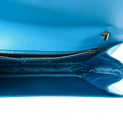 Salvatore Ferragamo Printed Calfskin Vara Bow Chain Flap Crossbody Blue 4 of 7