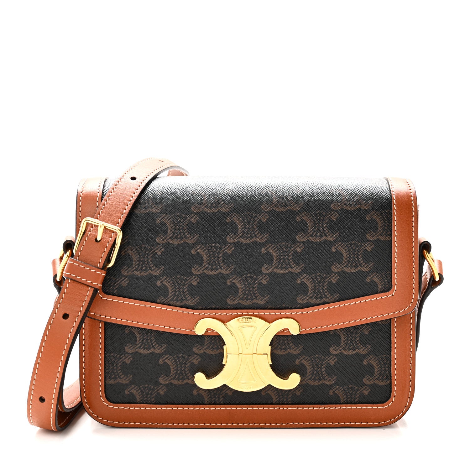 Celine Calfskin Triomphe Canvas Teen Triomphe Bag Tan 1 of 11