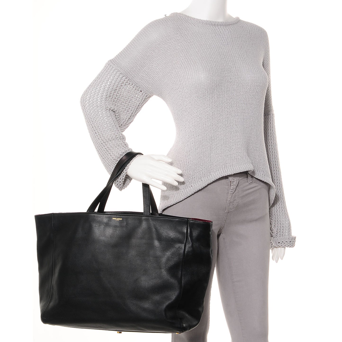 Calfskin Suede Reversible Shopper Tote Noir Amarena
