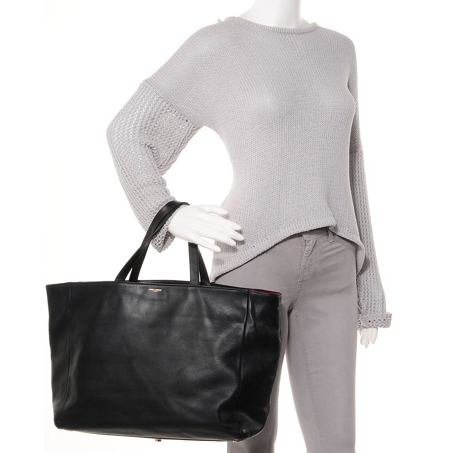 Saint Laurent Calfskin Suede Reversible Shopper Tote Noir Amarena 2 of 9