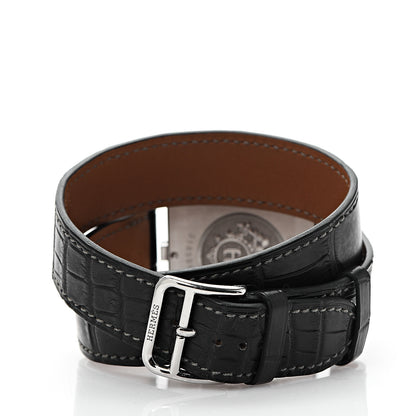 Hermes Stainless Steel Alligator 33mm Cape Cod Double Tour Quartz Watch Noir 3 of 7