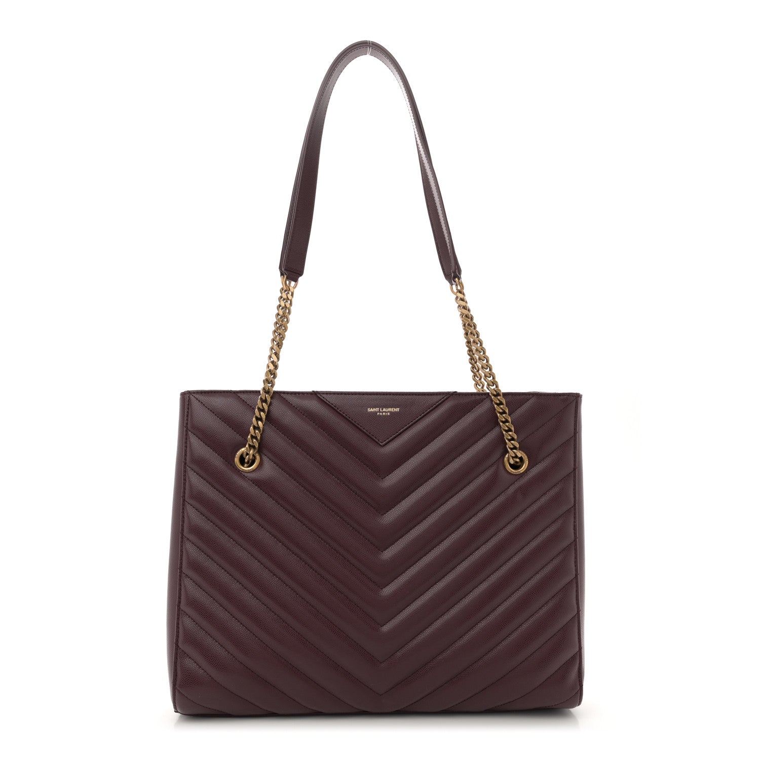 Saint Laurent Grain de Poudre Matelasse Chevron Medium Tribeca Shopping Bag Rouge Legion 1 of 11