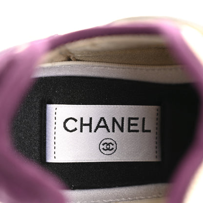 Chanel Fabric Suede Calfskin Mesh Womens CC Sneakers 36 White Grey Purple 7 of 9