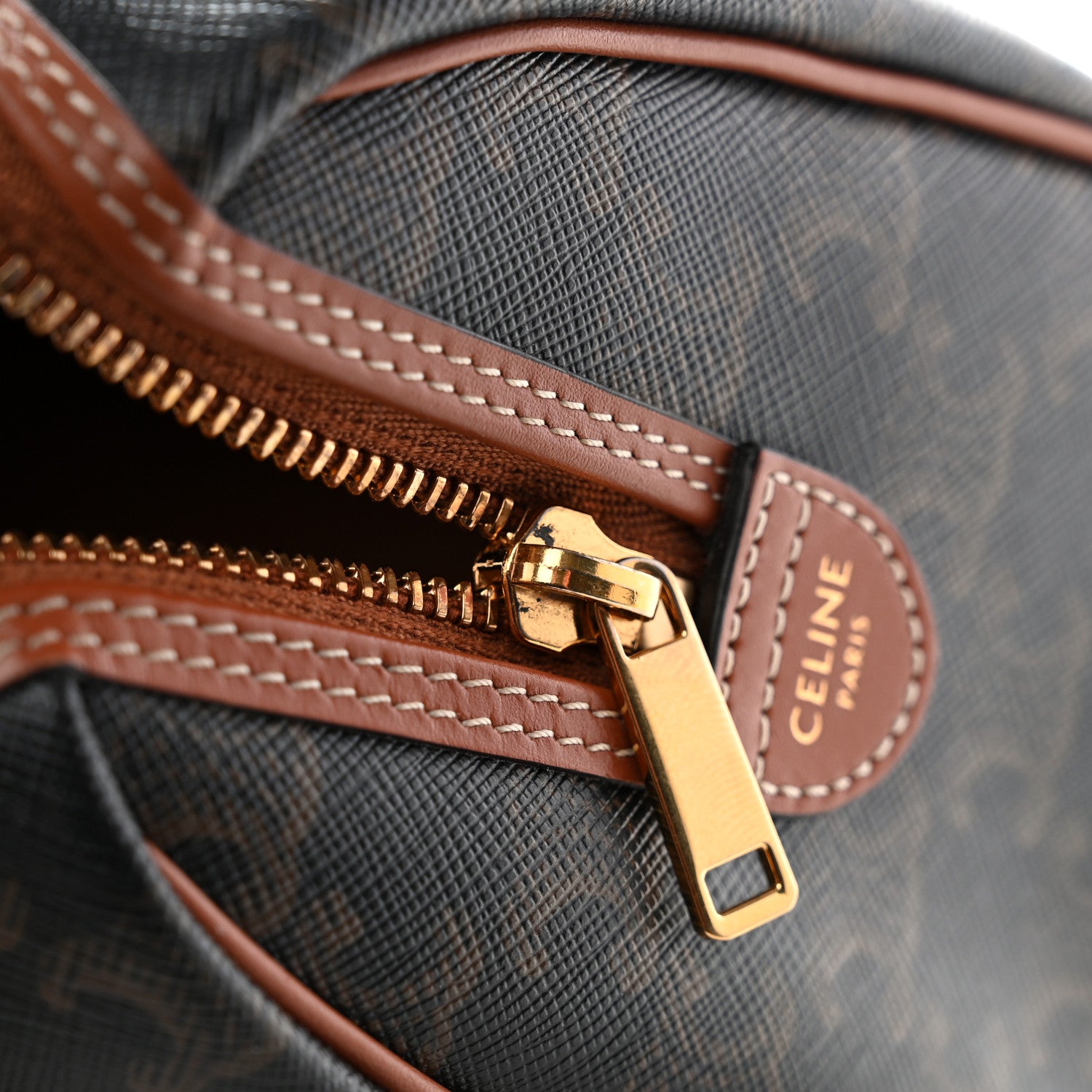 Celine Triomphe Canvas Calfskin Small Boston Bag Tan 12 of 12